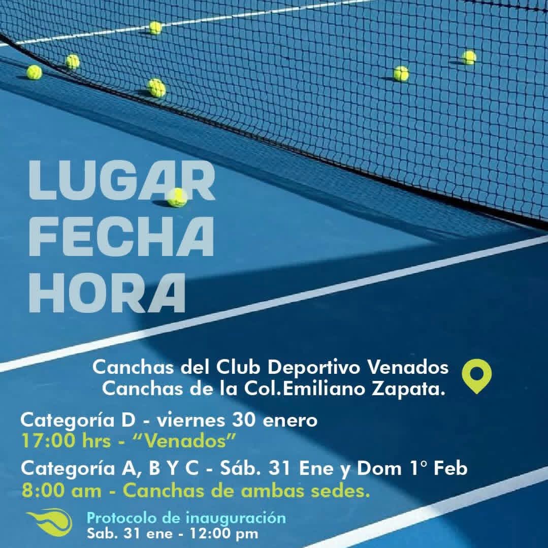 ¡Todo listo para el Torneo de Tenis Maya Caribe! 🎾

Fecha: del 30 de enero al 1 de febrero
Sede: Valladolid, en las canchas del Club Deportivo Venados y canchas de la Emiliano Zapata

#RenacimientoMaya #DeporteYucateco