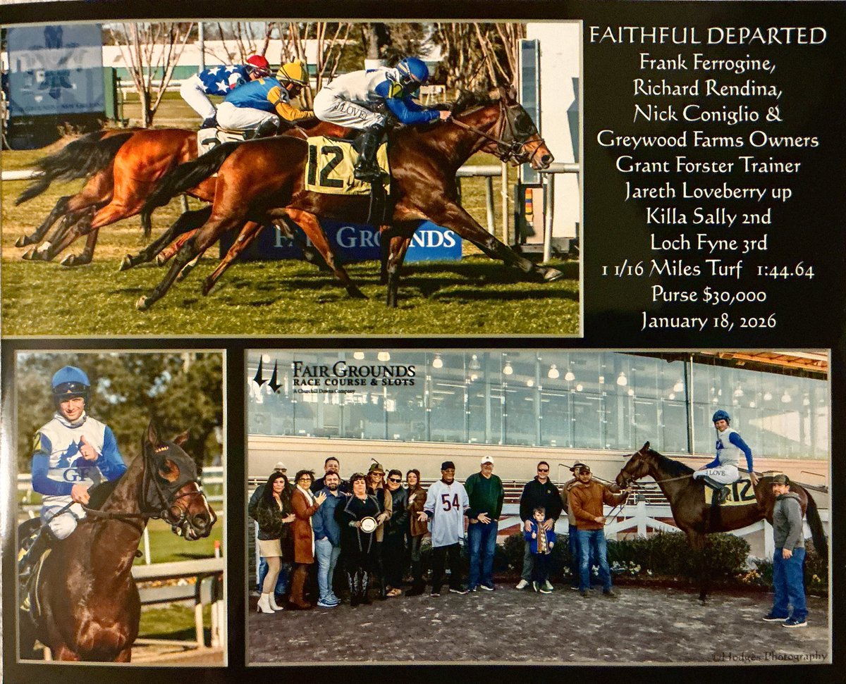 Congratulations to the owners of Faithful Departed, who graduated from the maiden ranks with a superb ride from <a href="/jareth16/">Jareth Loveberry</a>. The 3-year-old filly by Yoshida (JPN), trained by <a href="/granttforster/">Grant T. Forster</a>, closed impressively on the turf achieving victory in her third career start.
