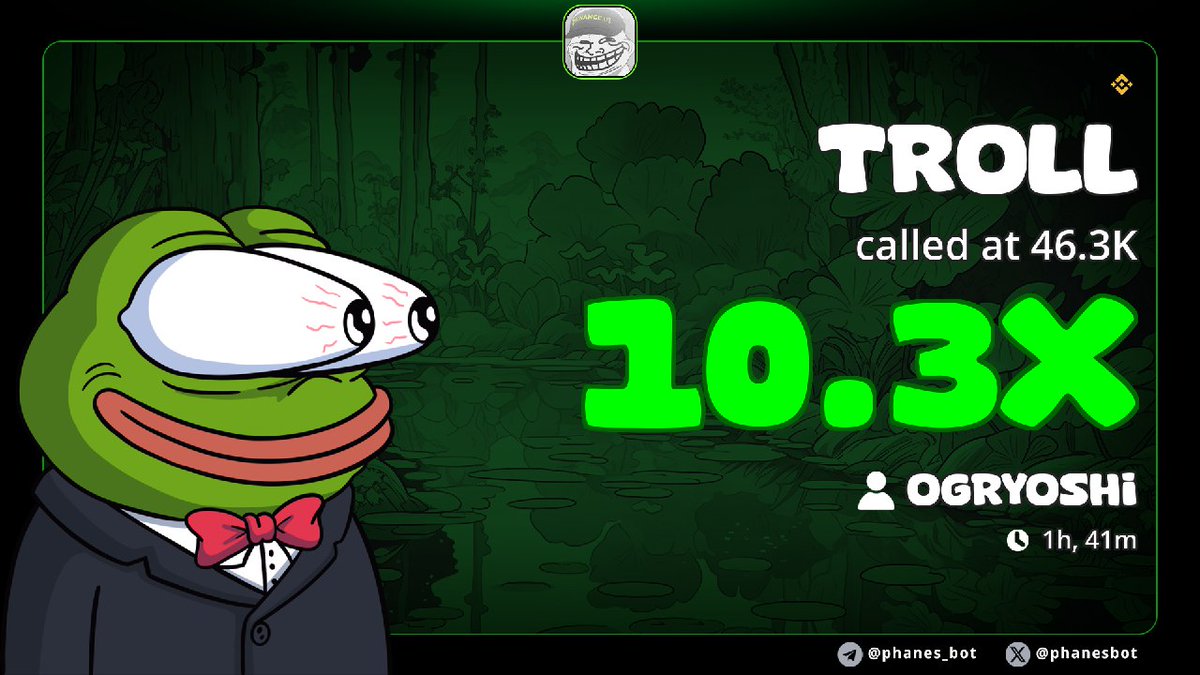 OGRyoshi's tweet image. Troll  $TROLL 🔶 update

Troll just touch new ath and a clean #10x+ now. Been jeeted but now manage to recover and keep moving up 🔥.

0x27a2a106c58cbc39028551bce8f6ec55ae864444

dexscreener.com/bsc/0x27a2a106…

x.com/BinanceUS/stat…