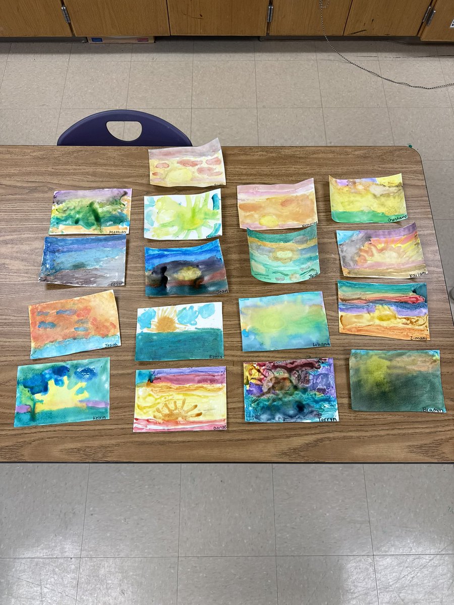 SterlingElemen1's tweet photo. Our 1st Graders created their watercolor sun paintings to go with their end of unit poem about what the sun sees!! 🎨 ☀️ @CharMeckSchools  @ELeducation  #sterlingpride🐯 #Crew89 #firstgrade #LevelUP⬆️ https://t.co/Zf1s6z7Btp