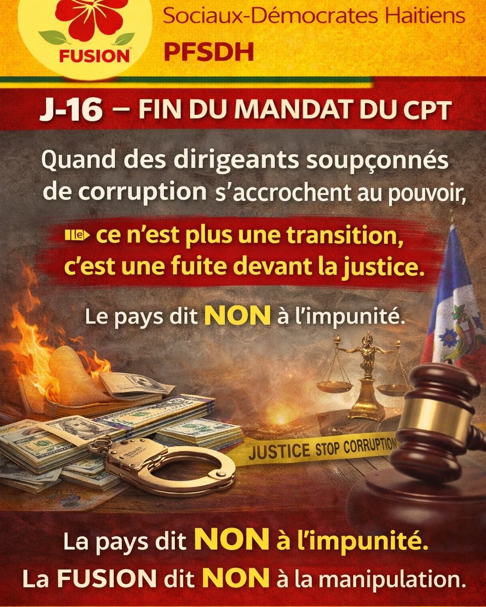 🟥  𝐉-𝟏𝟔 — 𝐅𝐈𝐍 𝐃𝐔 𝐌𝐀𝐍𝐃𝐀𝐓 𝐃𝐔 𝐂𝐏𝐓

Quand des membres du pouvoir soupçonnés de corruption s’accrochent à l’État, ce n’est plus une transition.

👉 C’est une fuite devant la justice.
Le faux dialogue n’est qu’un prétexte pour confisquer le pouvoir et bloquer toute
