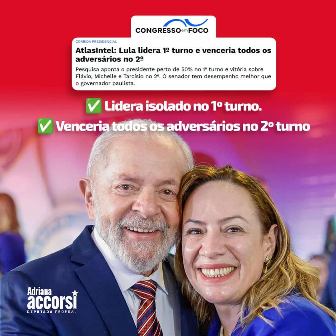 Se você está feliz com a possibilidade do presidente Lula ser reeleito no primeiro turno, deixa aqui o seu boa noite!

BRASIL EM MOVIMENTO 
AVANÇAMOS COM LULA 
GOVERNO AMIGO DO POVO