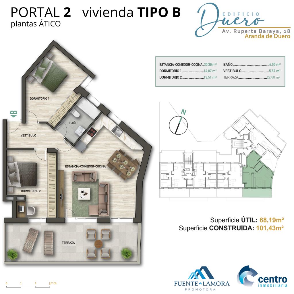 #Promoción en #ArandadeDuero: EDIFICIO DUERO #Viviendas de nueva generación. Máxima eficiencia energética y clasificación ‘A’. Portal 2, Tipo B,  ÁTICO. Estancia-comedor-cocina, 2 dormitorios, baño y terraza. 68,19m2 útiles y 101,43m2 construidos ...en promocionesaranda.es
