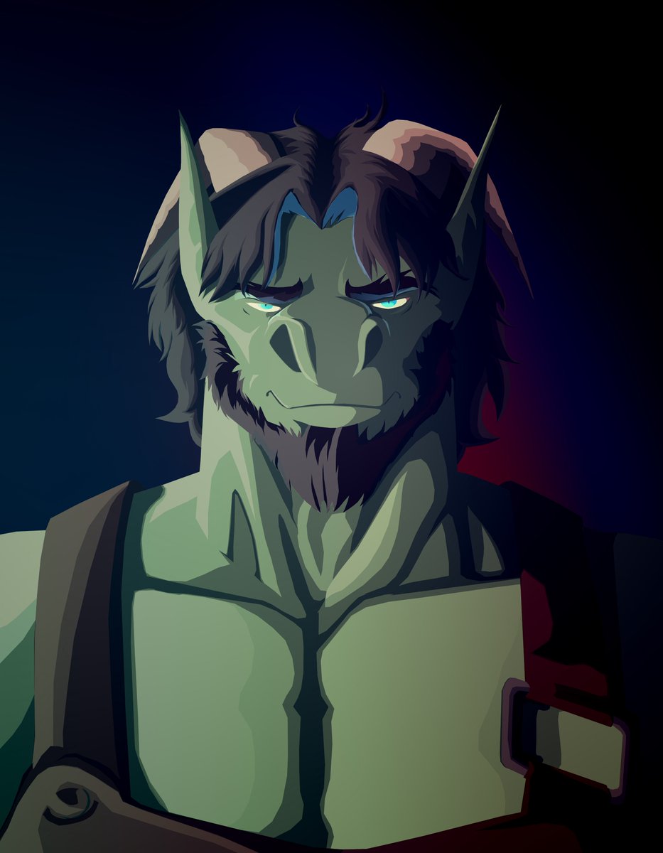 'Weapons what were made by me will never let you down, trust me.'

Probably, Mais appears on my drawings too much XD
#digital #anthro #dragon #blacksmith #headshot