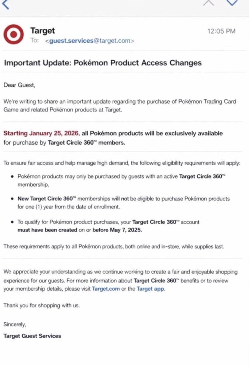 This is the sign you need to support your LGS. Target no longer selling to the masses online. 1 year time gate on their 360 membership to qualify for buying cards.