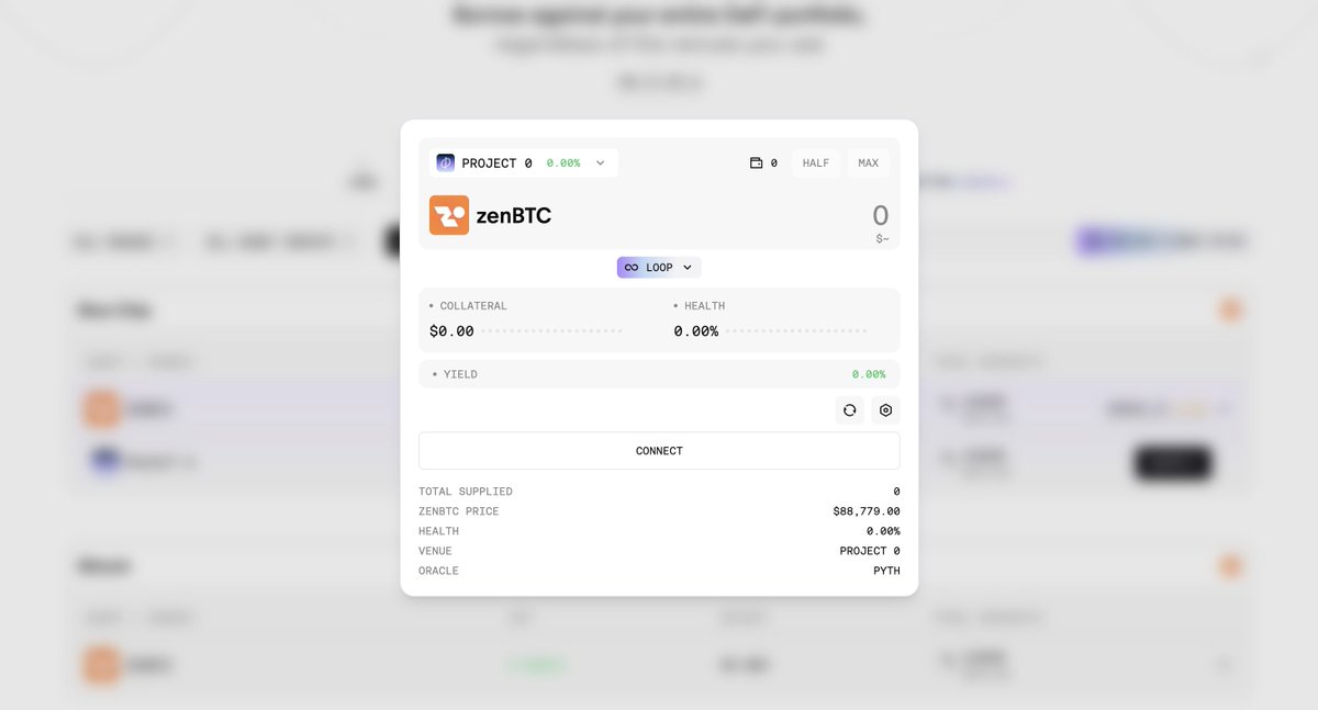zenrock's tweet image. Put zenBTC to work as collateral in BTCFi strategies on Solana, while still accruing its built-in, native yield generated from custody fees on @project0.