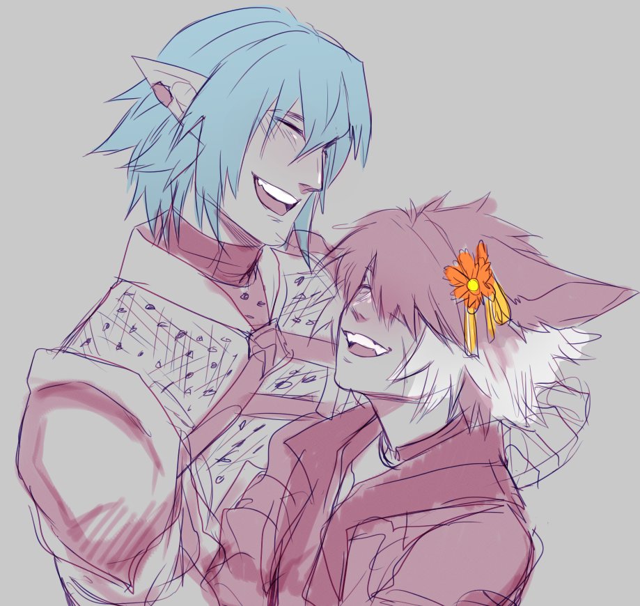 yob0t's tweet image. really old drawings of my ffxiv character and haurchefant