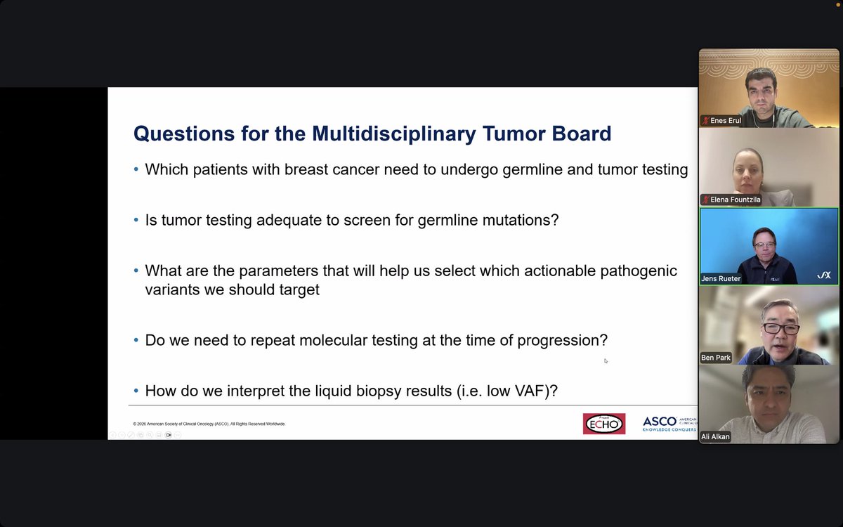 Kicking off the @ASCO MTB ECHO Series. MTB workflow, clinical actionability  scales, interpreting genomic reports & liquid biopsy (low VAF), and  real-world access/reimbursement challenges. @isliquidbiopsy  #PrecisionOncology @Dr_R_Kurzrock @UmutDisel
