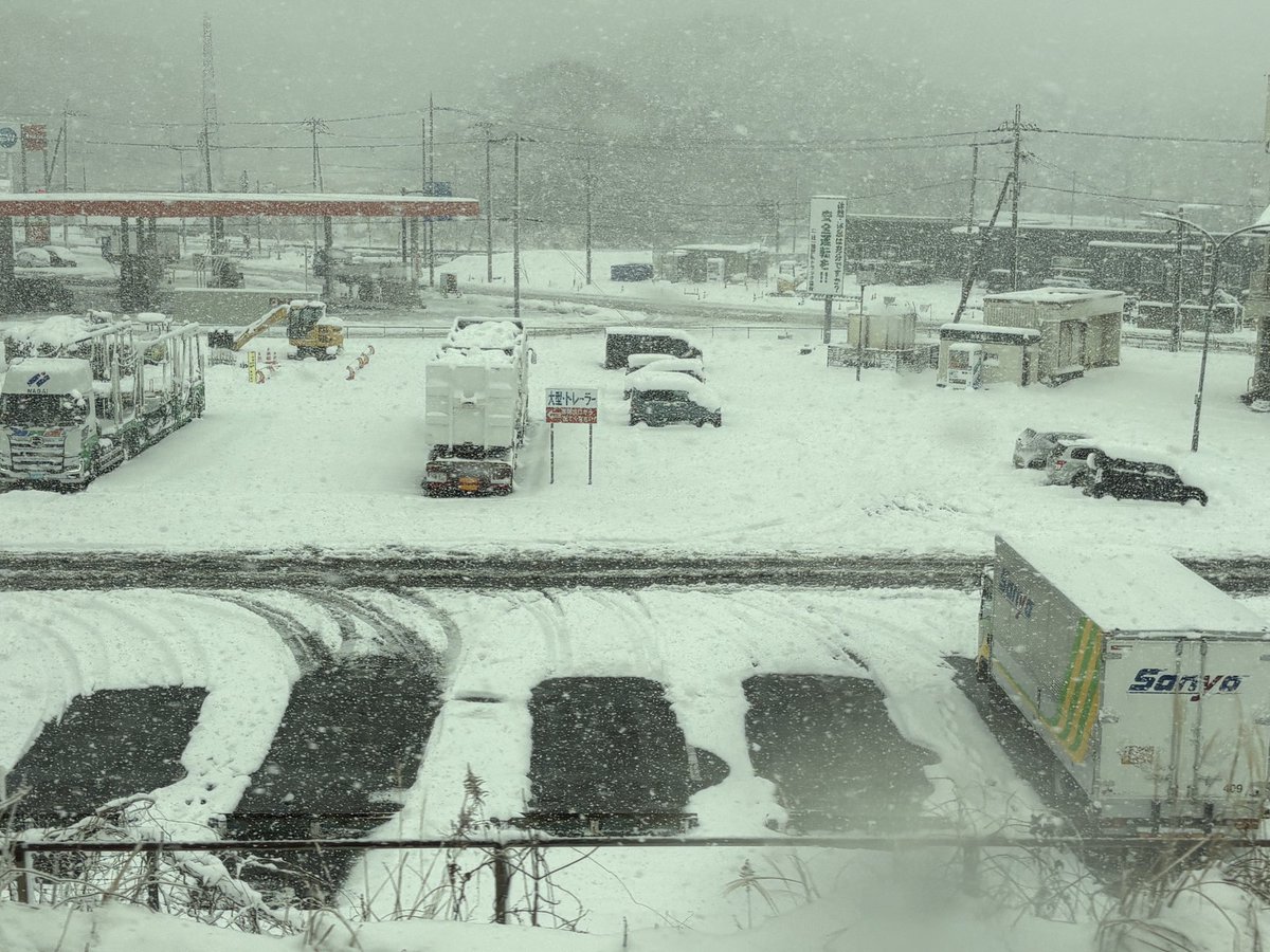 今、新幹線徐行中で、米原過ぎた辺りですがすごい雪😳名古屋はまったく雪なかったのでギャップがすごい。