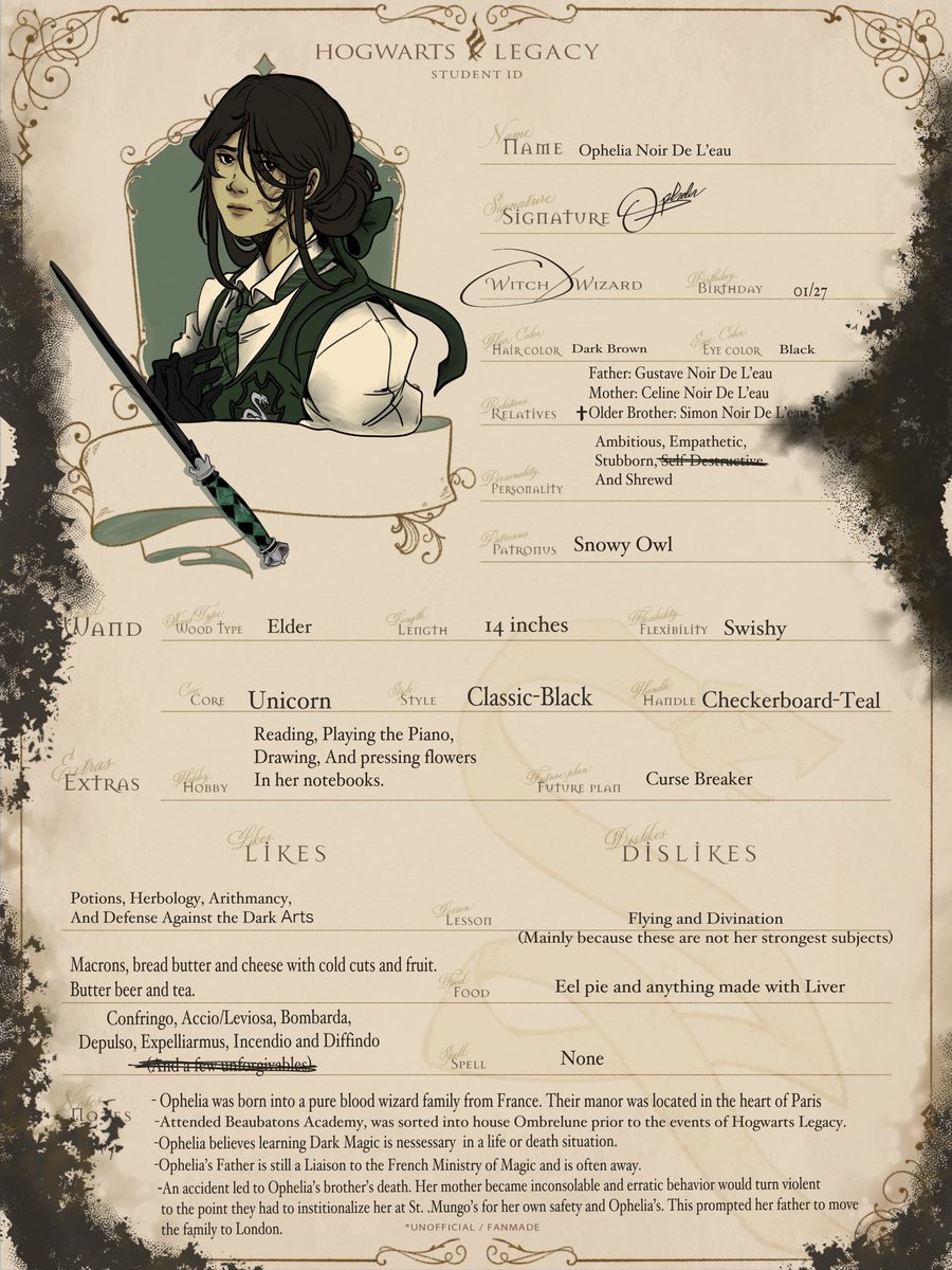 Ophelia’s student ID completed ✨
#HLstudentID 
#HL学生証
#HogwartsLegacymc
 #Slytherin