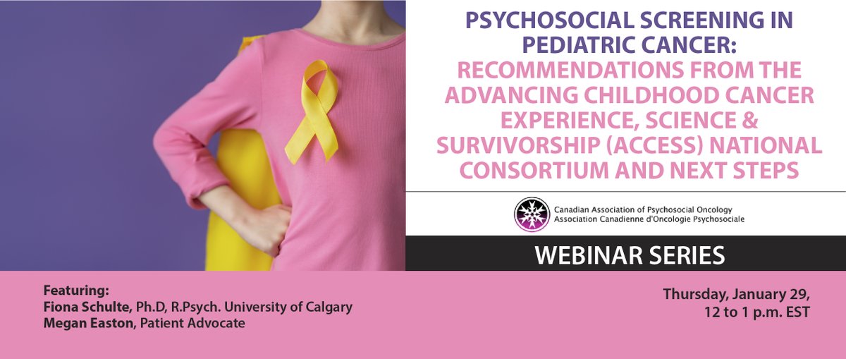 Join us for the <a href="/CAPO_ACOP/">CAPO</a> Psychosocial Screening in Pediatric Cancer: Recommendations from the Advancing Childhood Cancer Experience, Science &amp; Survivorship (ACCESS) National Consortium and Next Steps.

Thursday, January 29, 12 noon to 1 p.m. ET, on Zoom

capo.ca/event-6510365