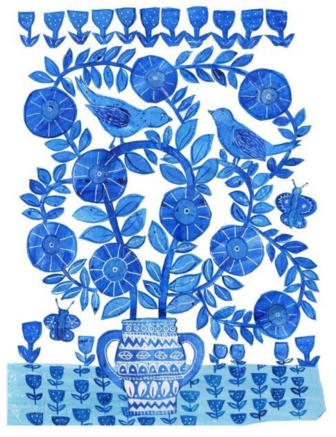"Blue Birds" by British illustrator Tracey English.
