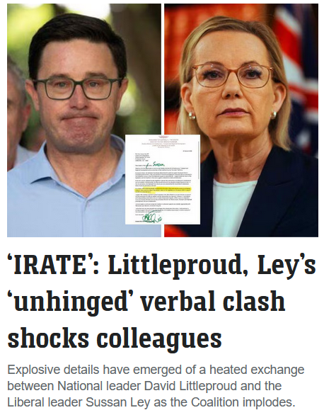 adamnicotera's tweet photo. "During the phone call, Mr Littleproud was “irate” and “unhinged” according to Liberal MPs with knowledge of the clash and at various points was “shouting.”
Ley... was shocked by Mr Littleproud’s conduct." 🍿🍿🍿
#libsplit #nastsplit #libspill #auspol https://t.co/XNNTVDO2PF