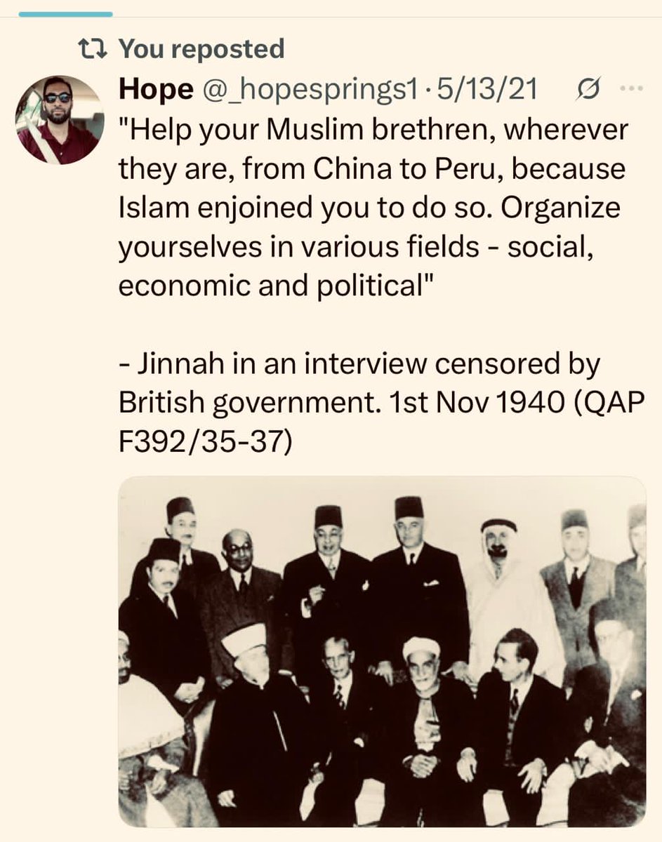 He was Pakistan's founding father.......
He resisted Israel with full force. Sent weapons for the Arab resistance. 
He would never accept two States solution. He called Israel a 🗡️ in the heart of the Muslims...
They don't make Muslim leaders like him anymore.