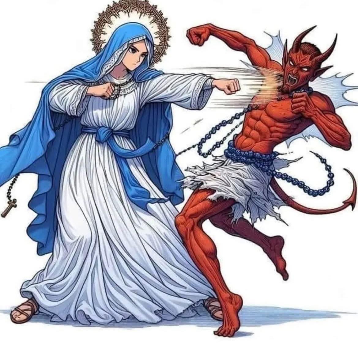 Hail Mary,Full of Grace 
Punch the devil in the face