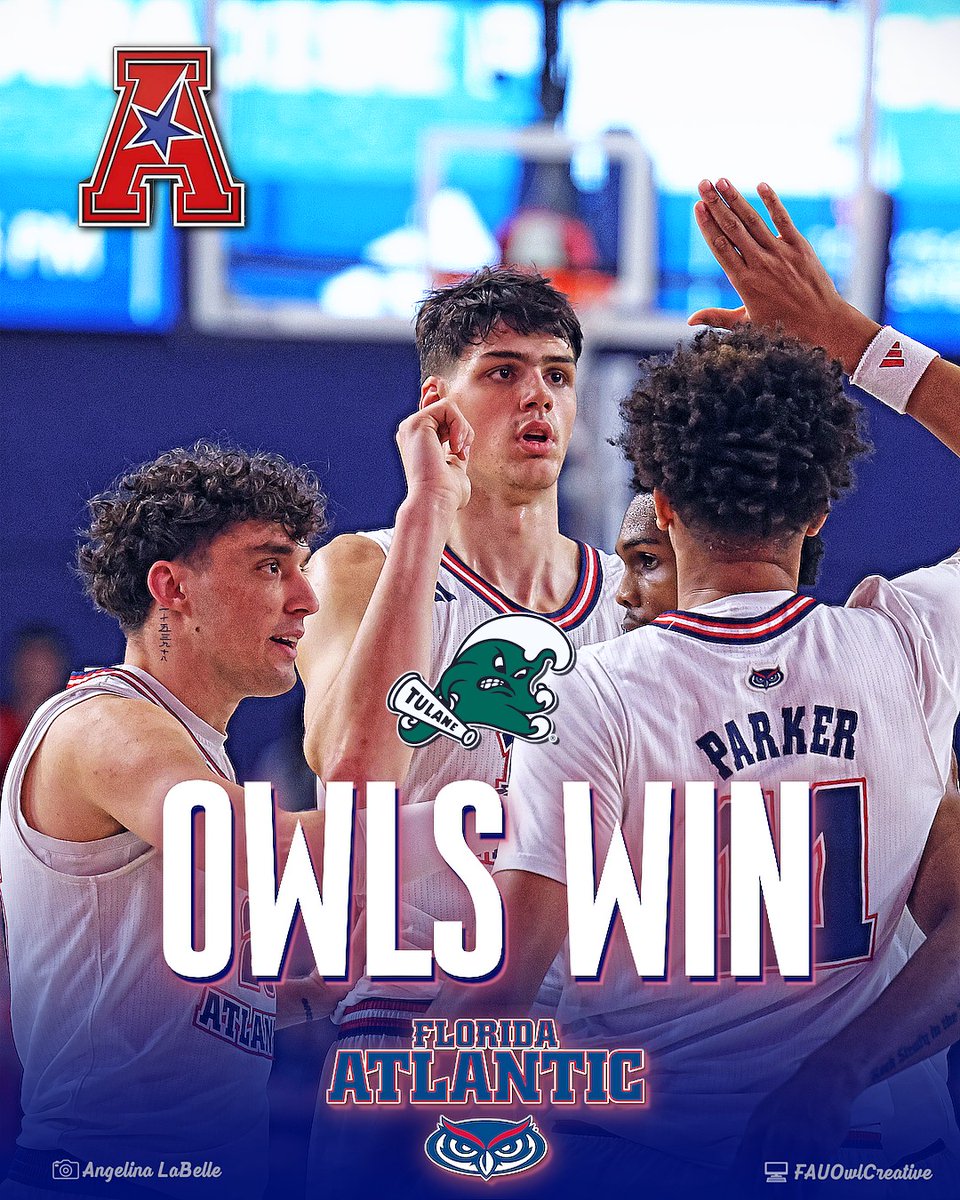 FAU_Owls_Nest's tweet image. RIDE THE WAVE 🌊 #FAU WINS 5th STRAIGHT #TheAmerican Contest with a 79-74 VICTORY over #Tulane in a SCRAPPY revenge contest. @FAUMBB (14-6, 6-1) will next head north to take on #USF Sunday at 1:00 PM before a National Audience on ESPN2. #GoOwls 🦉👌