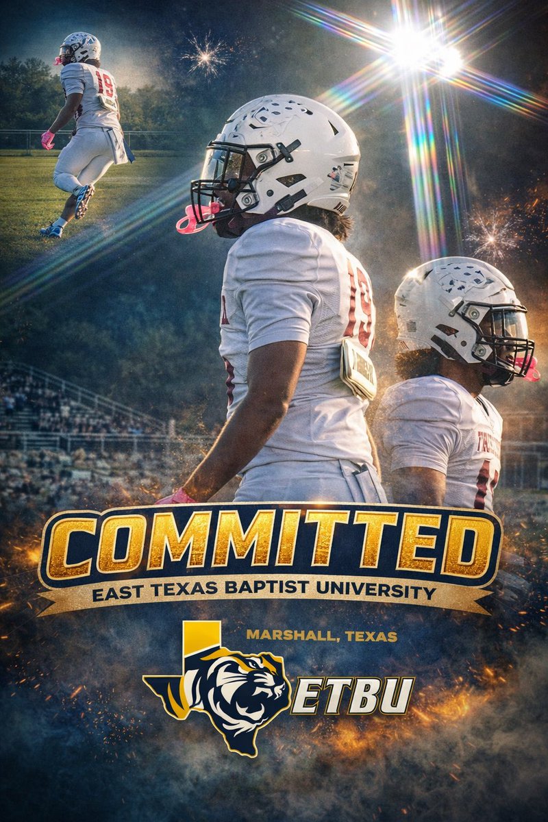 tatumbarron02's tweet photo. After prayer, hard work, and thinking, I’m blessed to announce my commitment to East Texas Baptist University to continue my academic and football career. Thank you to my coaches and teammates who’s have pushed me. This is just the beginning. 🦅4L #Committed #ETBU #GoTigers 🐯🏈 https://t.co/MCHGtRgMnf