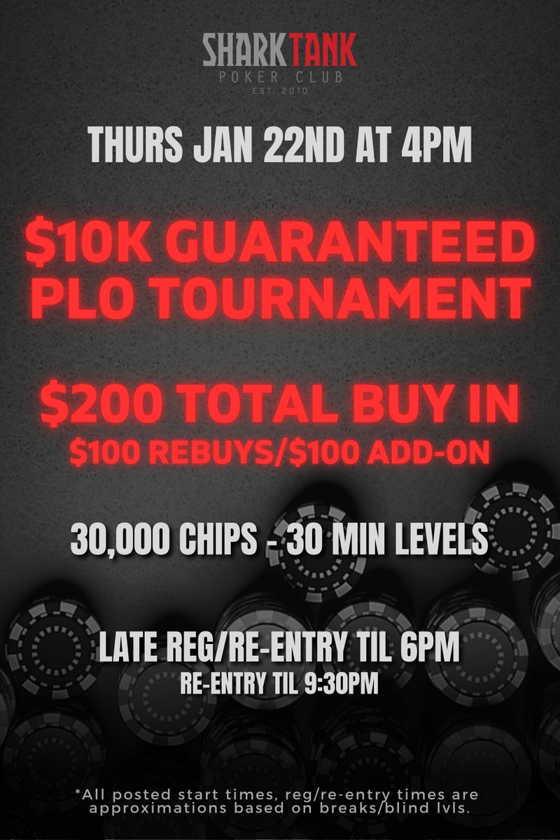 SharkTankPoker's tweet photo. Tomorrow at 4PM!! Players must be registered by 6pm to play 🦈 https://t.co/ljifjY6nHb