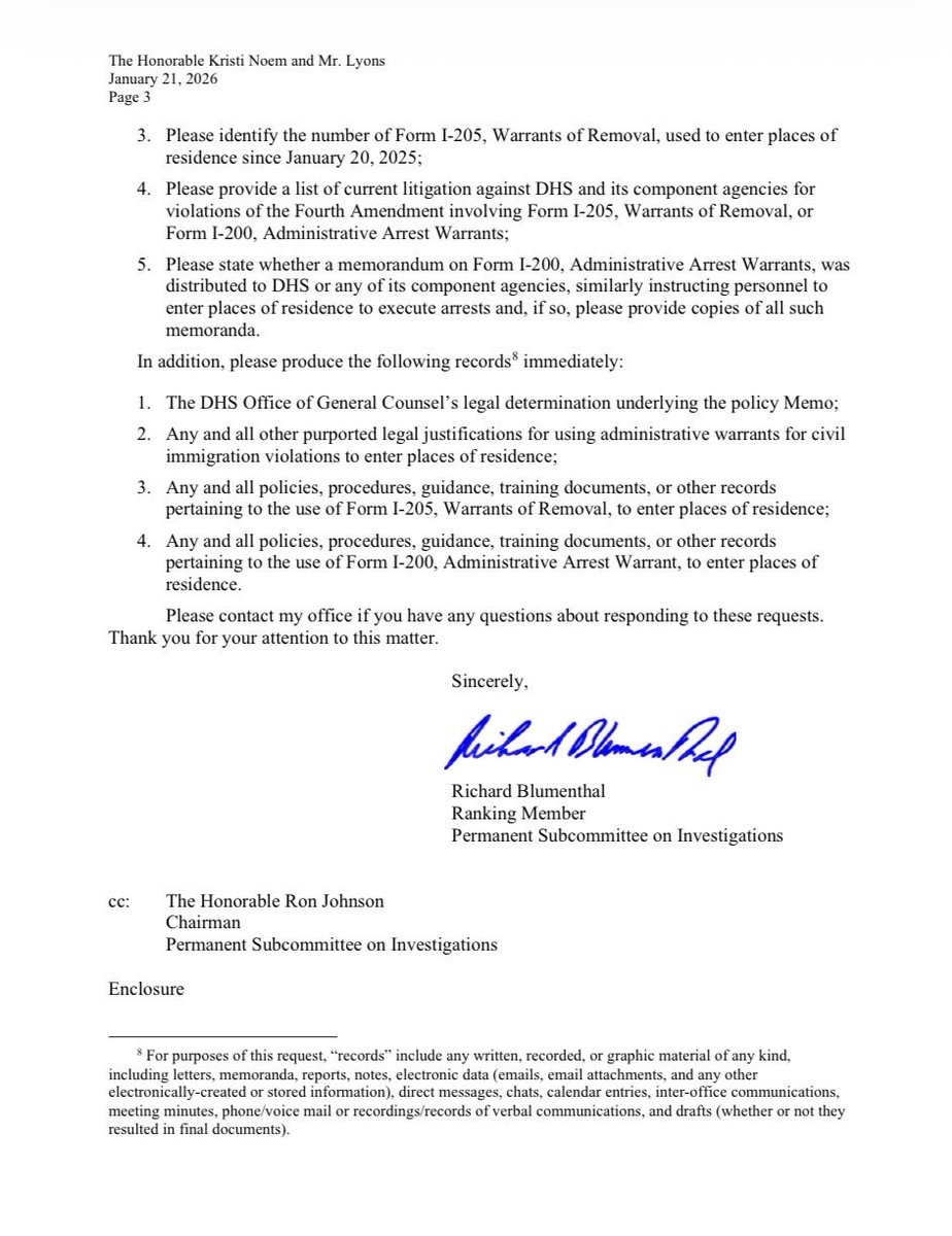 SenBlumenthal's tweet image. I’m demanding Sec. Noem provide an explanation for this abhorrent policy &amp;amp; that my Republican colleagues hold hearings &amp;amp; join me in demanding the Trump Admin answer for this lawlessness. 6