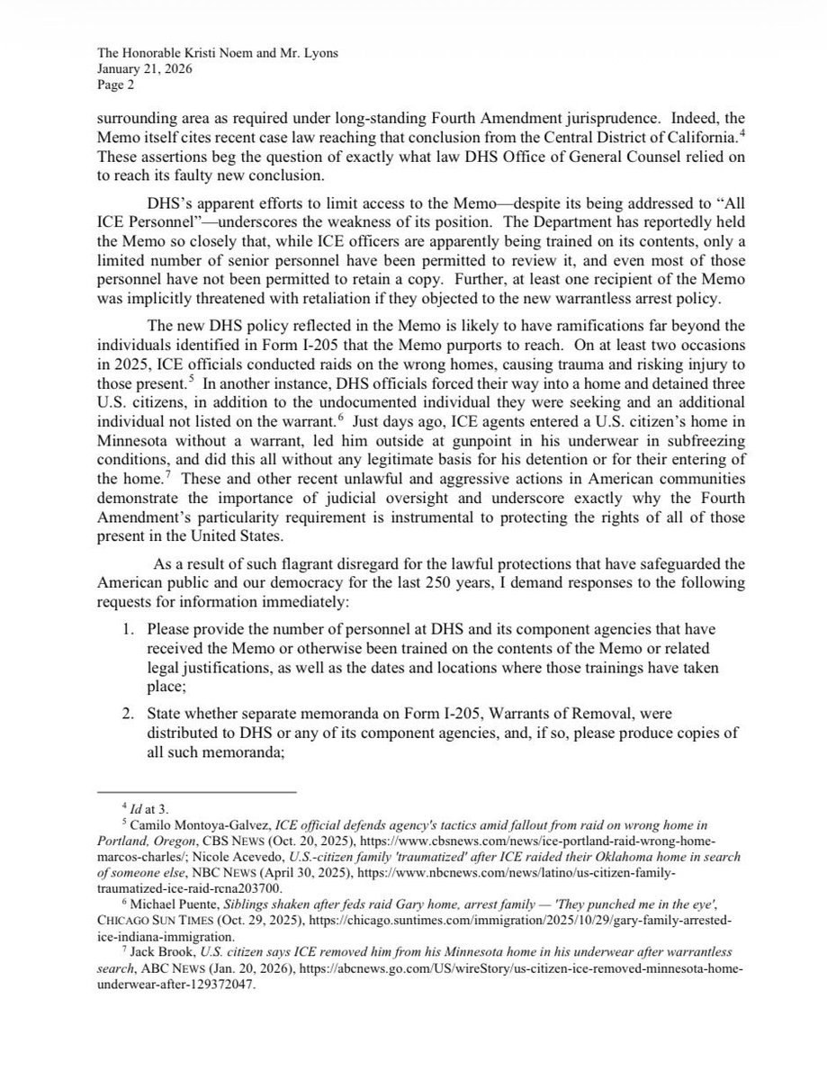 SenBlumenthal's tweet image. I’m demanding Sec. Noem provide an explanation for this abhorrent policy &amp;amp; that my Republican colleagues hold hearings &amp;amp; join me in demanding the Trump Admin answer for this lawlessness. 6