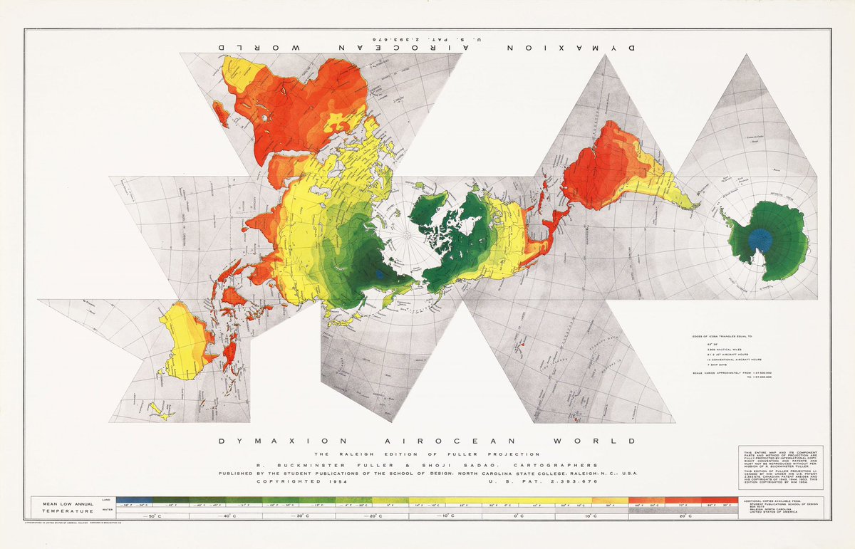 brycedonner's tweet photo. Dymaxion Map by Buckminster Fuller, 1943. https://t.co/oZjxjn5z3r