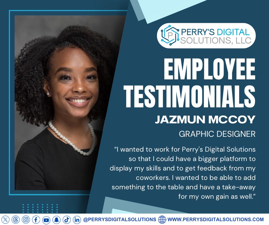 psdigitsolution's tweet photo. Spotlighting Jazmun McCoy, Graphic Designer 🎨
At PDS, Jazmun values having the space to showcase her skills, contribute her ideas, and grow through feedback and collaboration.

#TeamPDS #DigitalExcellence #PerryDigitalSolutions https://t.co/lUNpebnAkP