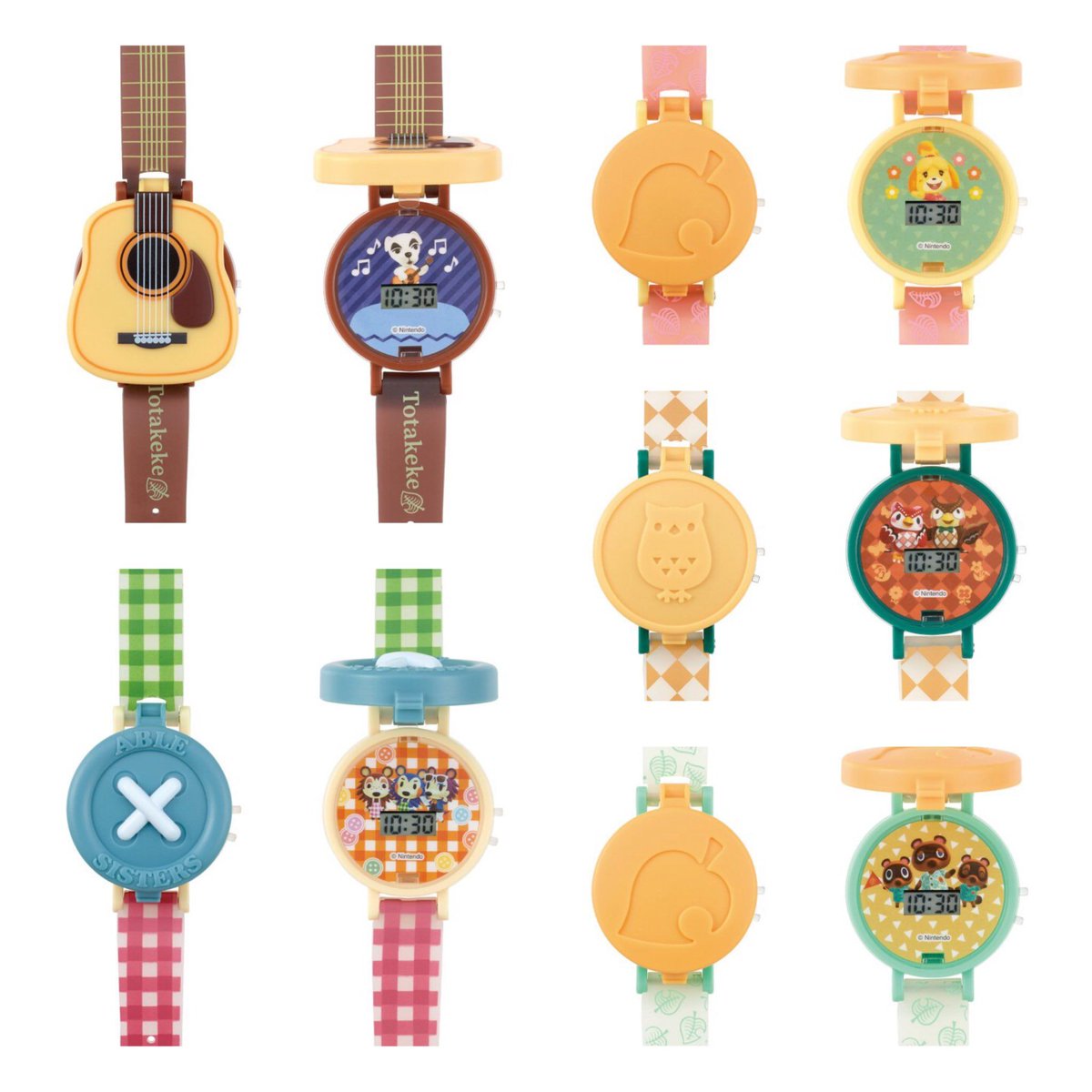 ACWorldBlog's tweet photo. These cute Animal Crossing: New Horizons gacha watches are getting a re-release next month for 400 yen each, now with a replaceable battery! ⌚ Which is your favorite? https://t.co/J8iUb68L14