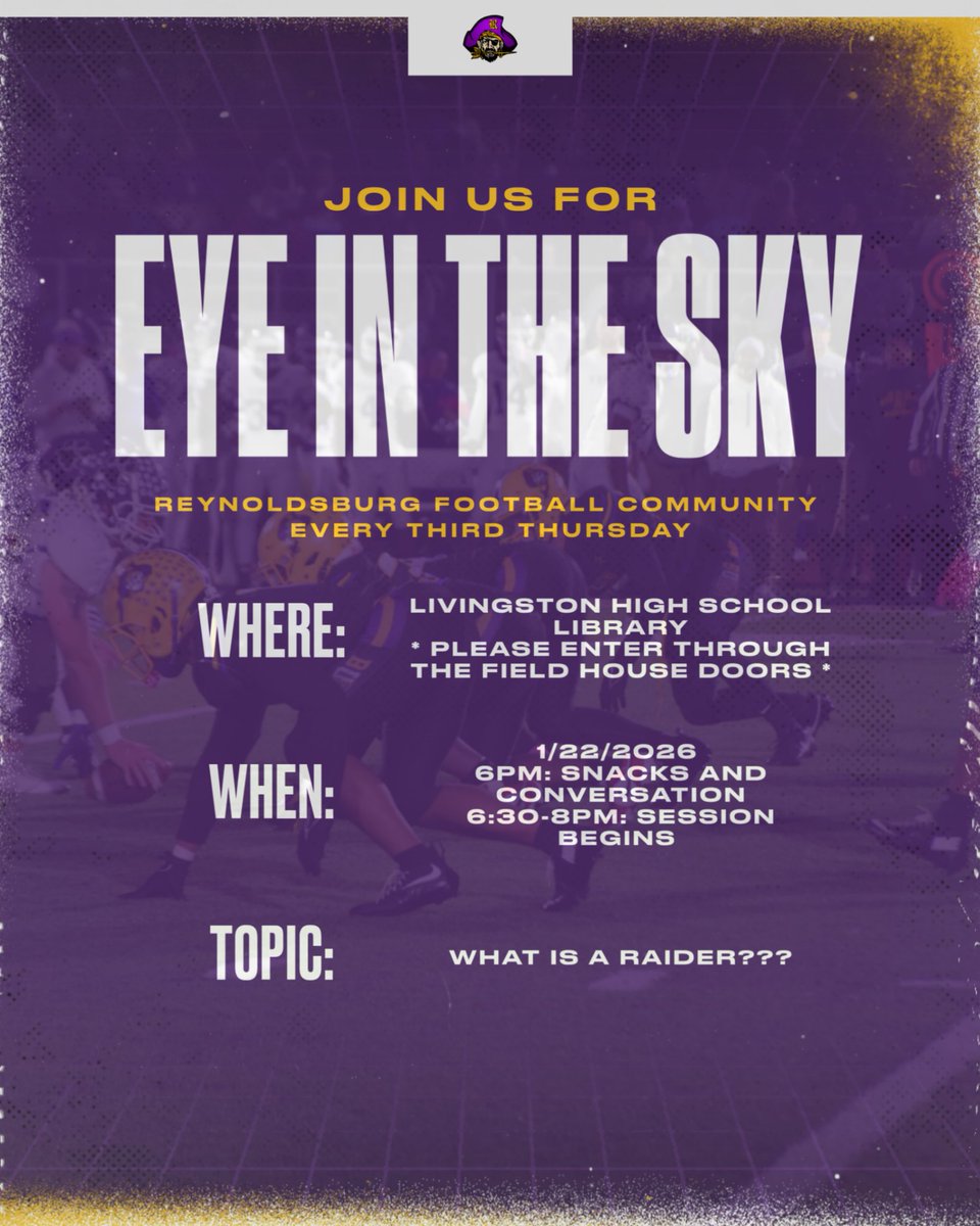 ReynoldsburgFB's tweet image. Hi Football Parents, please join us for our first Eye In the Sky of the season tomorrow night. You will learn about Reynoldsburg Football Strategies and more!! We hope to see you there!!  #reynoldsburgfootball #eyeinthesky #varsityfootball