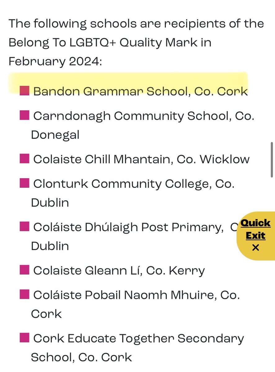 It looks like Ex Principal of Wilson's, Niamh McShane,  has also got her new school, Bandon Grammar School, to fully immerse themselves in transgender ideology.   They got the BelongTo Quality (or Lack of Quality) Mark -- they must have shown their commitment to the Rainbow Mafia