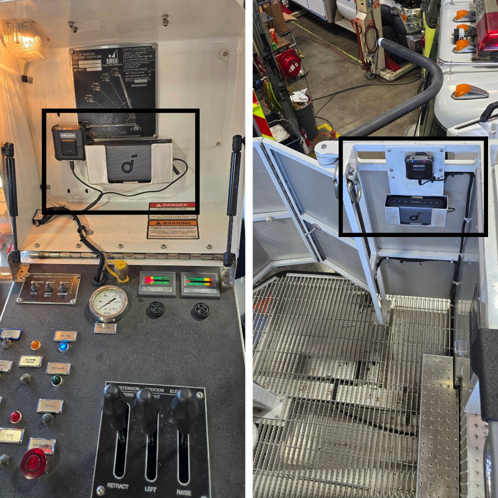 FirecomHeadsets's tweet photo. How does your crew handle comms in the aerial? We’ve been working with fire departments using Firecom Connect with a 2-way wireless speaker to clearly communicate with their crew easily and hands free. https://t.co/7vuGCs1STP
