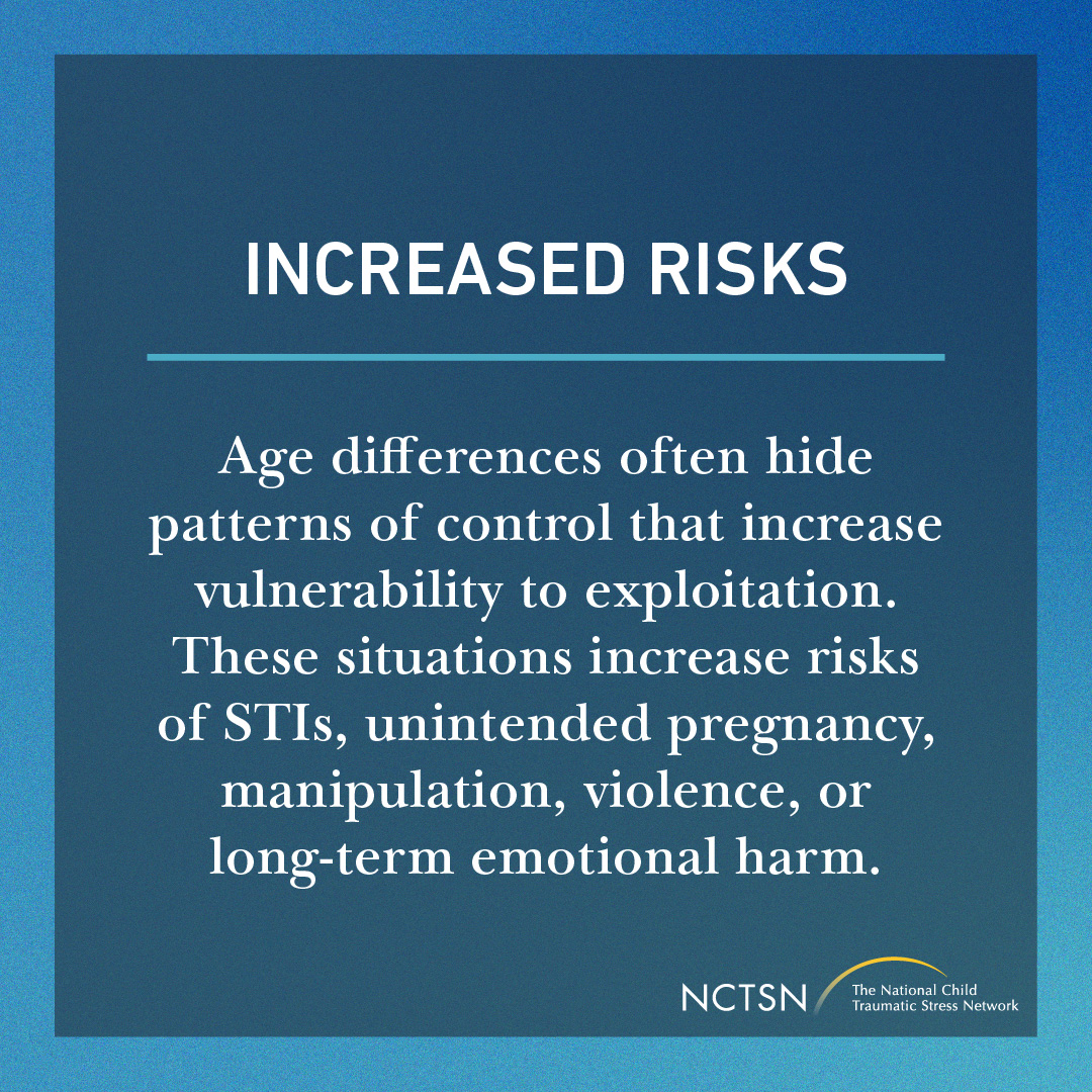 nctsn's tweet image. Age and power differences create relationships where youth cannot freely make decisions about their bodies, health, or safety. Most children who are exploited are first targeted by someone they know. Learn more: bit.ly/3TVB13r &amp;amp; bit.ly/42a4tov