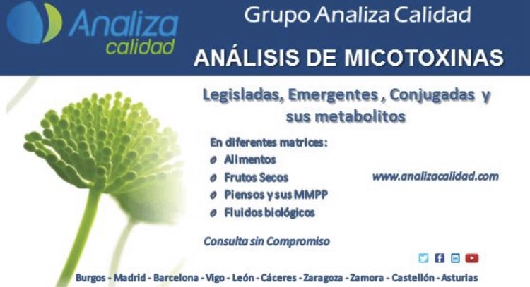 Las #micotoxinas son compuestos #tóxicos producidos por ciertos #hongos que pueden contaminar #alimentos y #piensos a lo largo de la cadena agroalimentaria. Aparecen en #cereales, #frutossecos, #especias y #forrajes, favorecidas por condiciones de #humedad y #temperatura