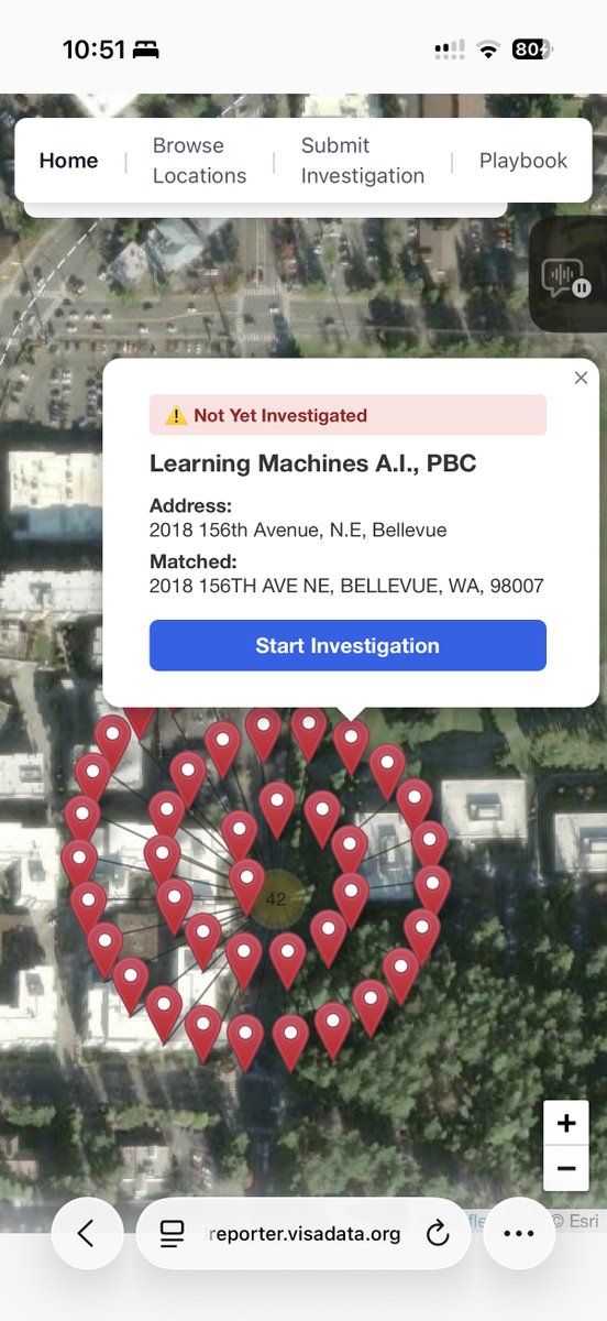 CEnnegram's tweet photo. I’ve been reviewing H-1B LCA location data and noticed a pattern worth discussing.

At 2018 156th Ave NE, Bellevue, WA 98007, I’m seeing 40+ separate employers all listing the exact same address as their worksite. On the visualization tool I’m using, they resolve to the same geocode.

Some context:
• The address is a shared/serviced office location (Regus – Bellevue Technology Center)
• That explains why many companies can legally register or receive mail there
• But for LCAs, the key issue isn’t registration — it’s where the H-1B employee actually performs work
From a compliance perspective, this raises questions:
• Is the address being used as a virtual or placeholder location?
• Do the LCAs reflect real, physical worksites?
• Were posting notices done at the actual work locations if employees are elsewhere?
• Are wages tied to this address while work occurs at unlisted third-party sites?
I’m not alleging intent or fraud. I’m flagging a structural anomaly:
• Dozens of unrelated employers
• Same address
• Same geocode
• Same metro wage area
• No clear suite/floor distinctions in the filings reviewed
A shared office can be legitimate. At this scale, it becomes harder to reconcile without additional facts.

Curious how others assess:
• When shared-office density shifts from normal to questionable in LCA filings
• What signals best separate legitimate coworking use from address-only usage
• Whether similar clustering patterns appear elsewhere
Interested in perspectives, especially from those with WHD, USCIS, or compliance experience.