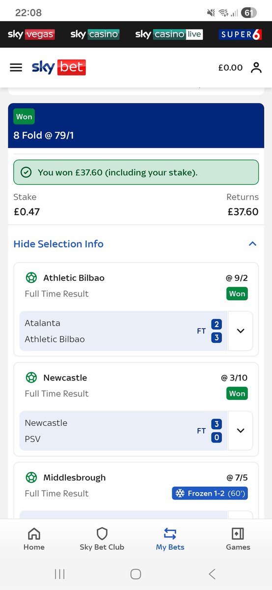 m91young's tweet photo. @BadManBetting not bad for 47p gutted i put a betbulider on with the rest of funds i had in my account but a win is a win https://t.co/4BRIdIbK6m