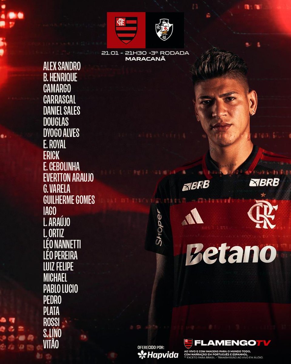 Jorginho fora ✅.

Emerson Royal e Pedro Relacionados ✅.

Arrascaeta também fora.

#Flamengo #CRF <a href="/1MauroSantAnna/">Mauro Sant Anna</a>