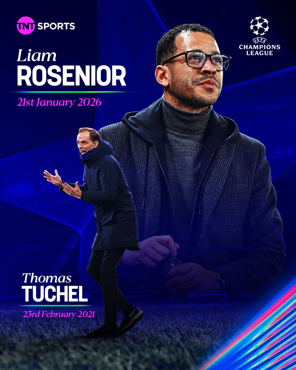 footballontnt's tweet image. Liam Rosenior becomes the first Chelsea manager to win his first Champions League game in charge since Thomas Tuchel in 2021 👀