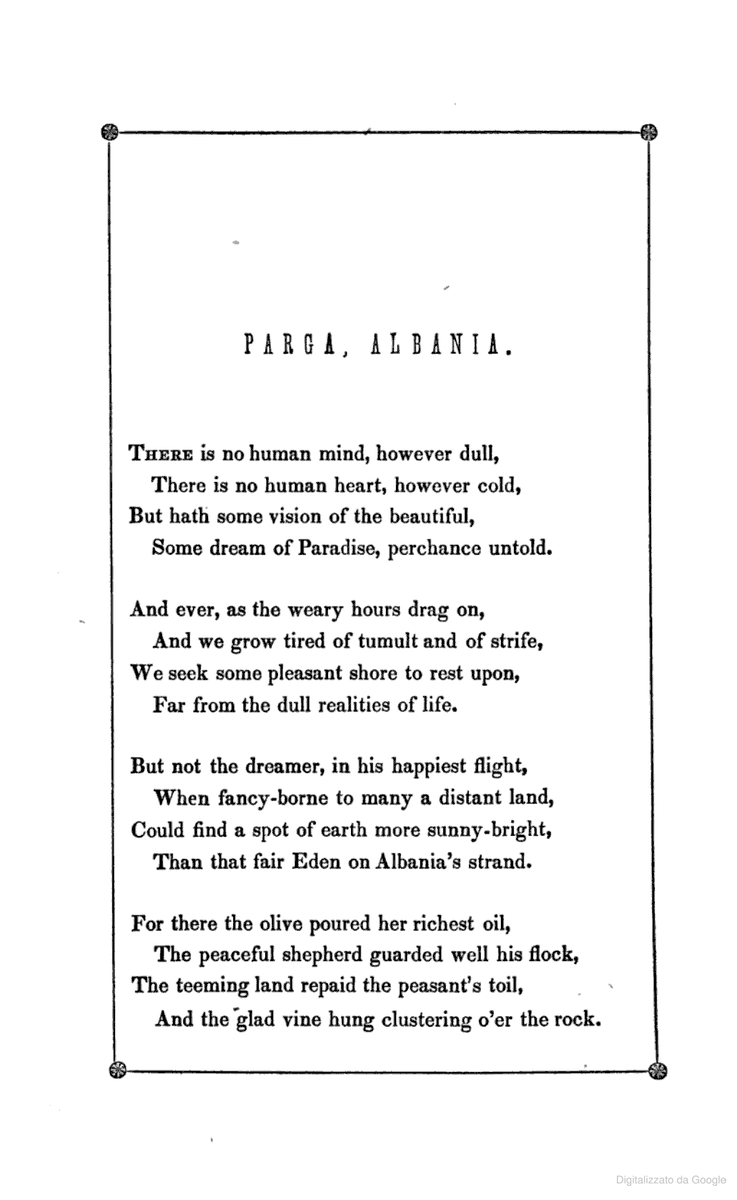 ErnestoFerrari9's tweet photo. The English writer Sarah Ellis wrote a poem dedicated to Parga, Albania🇦🇱 in 1844. #Arta #Ioannina #Parga #Preveza #Greece #Chameria #Albania #travel #visitgreece #lefkada #epirus #summer #agrinio #beach #lefkas #portokatsiki #ionian #athens #sea https://t.co/rYJjhIx3hW