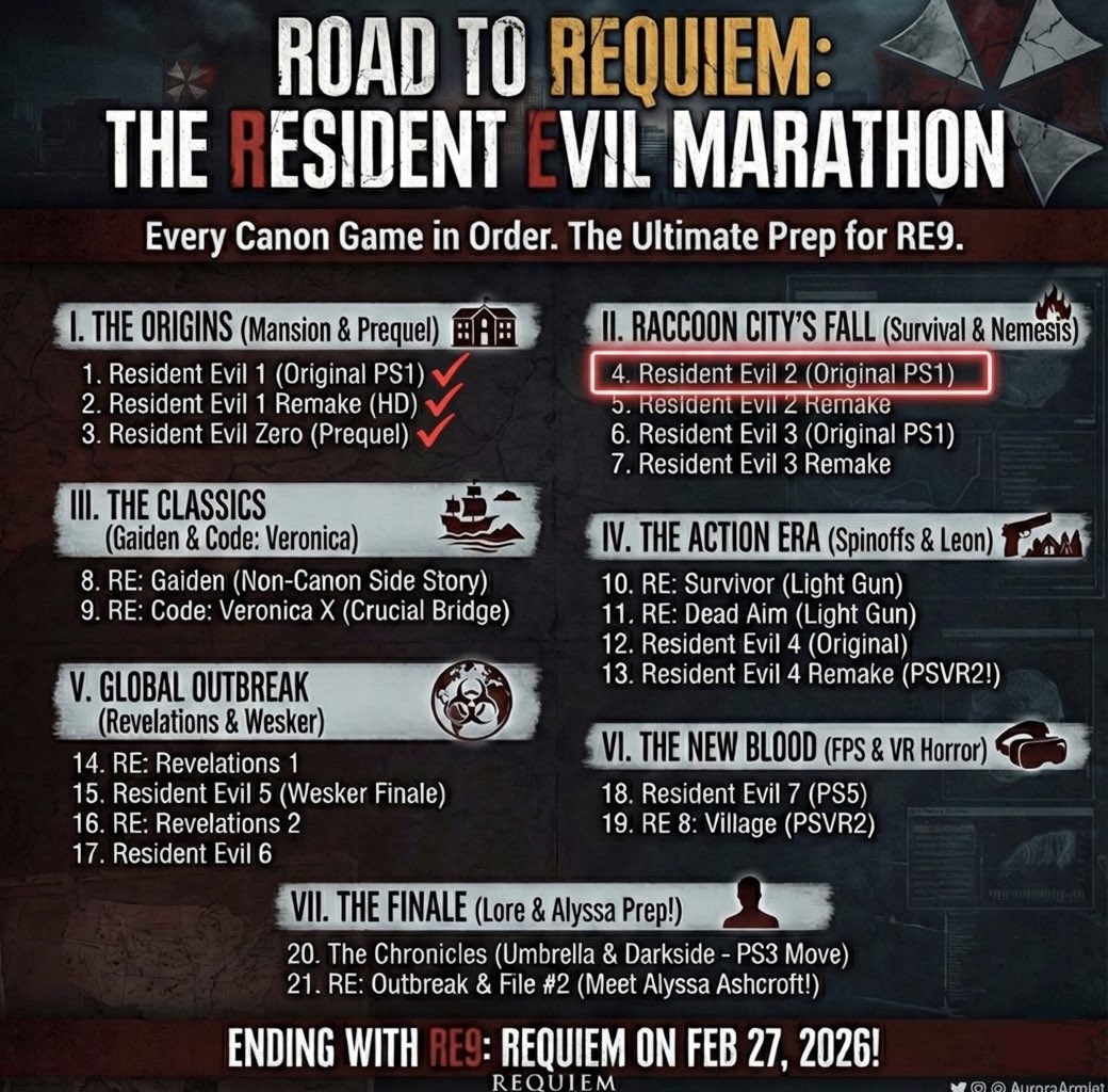Join me live tonight at 6pm EST for my Road to Requiem Resident Evil Marathon! 

We are starting Resident Evil 2 OG tonight

🔥The Road to Requiem Marathon🔥
🧟Watch Live: 
🟣Twitch: twitch.tv/auroraarmlet
🔴YouTube: tinyurl.com/AuroraaArmlet
🟢Kick: kick.com/auroraarmlet