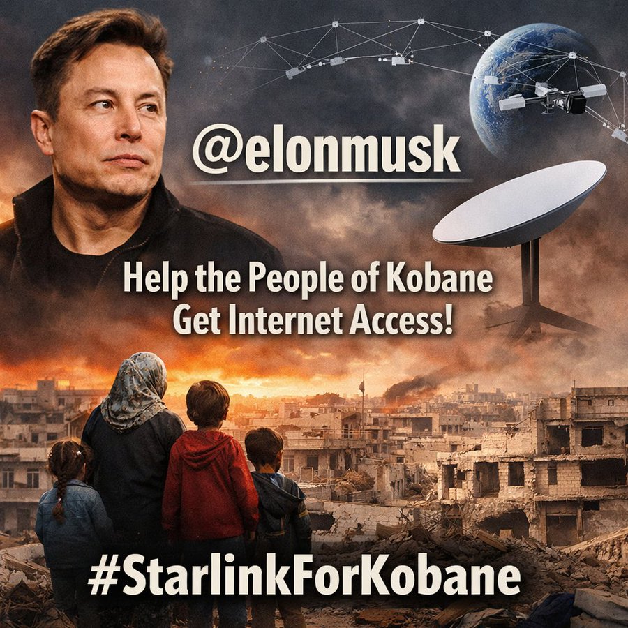 Darius_Winzer's tweet image. Elon Musk´a Kobanî´ye internet vermesi için rica etmeli.

Türkiye´de Kürtlerin sosyal medya hesaplarına toplu erişim yasağı koyuyorlar.

Bu, katliamların başlayabileceği şüphesine sebep oluyor.
#DefendRojava @Starlink @elonmusk @washingtonpost @Jerusalem_Post #StarlinkForKobane