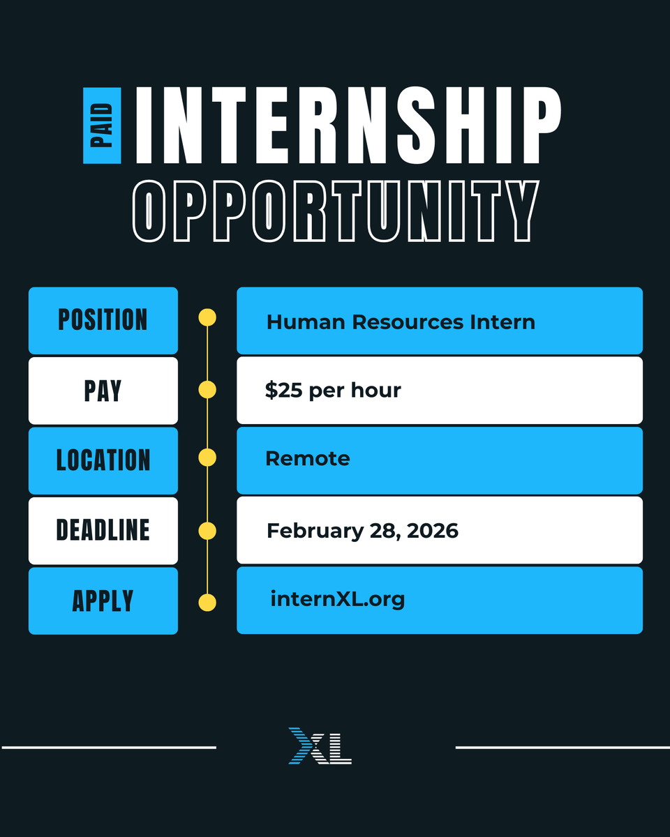 theinternxl's tweet photo. New remote internship opportunity!

If you’re interested in people, workplace culture, and how organizations support their teams, this internship could be a great fit.

Details:
💻 Location: Virtual
💰 Pay: $25/hr
⏰ Deadline: February 28, 2026

Visit https://t.co/14o6MSPJv1! https://t.co/9VojAdrmUR