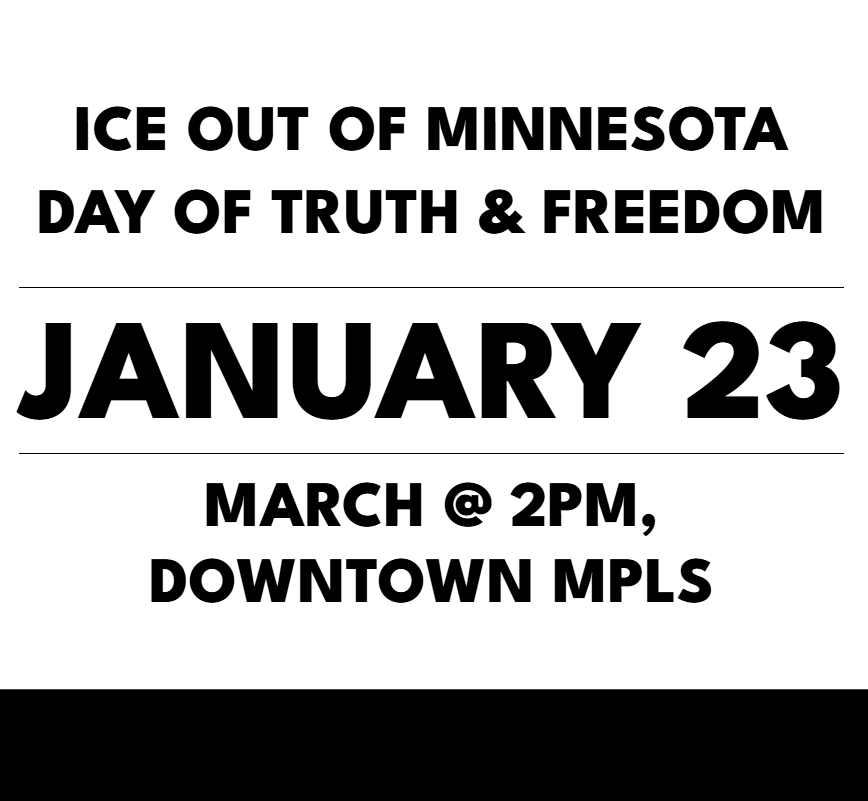 USFWC's tweet photo. ICE terror is escalating across the country.  This Friday, January 23, Minnesotans will strike ICE: that means no work, no school, and no shopping. 

Learn more about how working class families are taking action at https://t.co/05A3jotHkA 

#WorkingClassPower #ICE https://t.co/de74udCV05