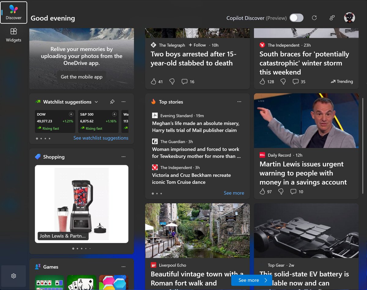 When did they add Copilot Discover to Widgets? Was it the same