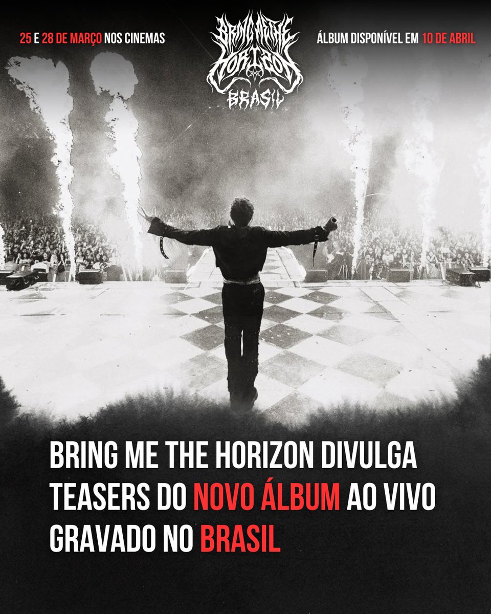 BMTH_BRA's tweet photo. O Bring Me The Horizon divulgou dois pequenos teasers do DVD ao vivo gravado no show realizado em São Paulo, no Allianz Parque, em 2024.

Um de 'Shadow Moses' e outro de 'Happy Song'. 🔥

Dias 25 e 28 de Março nos cinemas. Pré-venda: 11 de Fevereiro 💥

Em breve mais informações. https://t.co/MvXg6N05kY