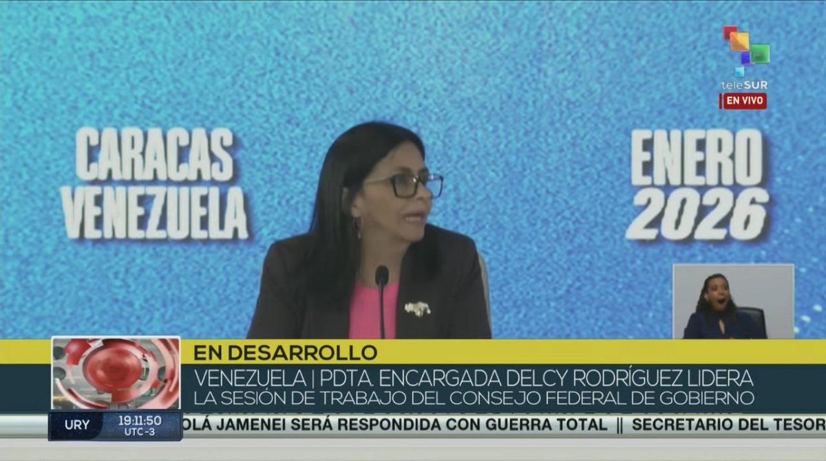 🚨🇻🇪 ÚLTIMA HORA: Presidenta Encargada, Delcy Rodríguez: Con el ejemplo del presidente Nicolás Maduro y la primera dama, Cilia Flores, nos toca batallar por Venezuela