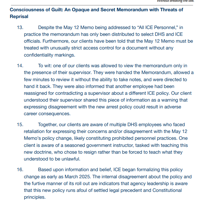 ReichlinMelnick's tweet image. In a sign of how explosive ICE knew this secret memo would be, one whistleblower says he was only allowed to read the memo and was barred from taking note, and warned that employees had been punished for disagreeing.

At least one ICE instructor resigned rather than teach it!