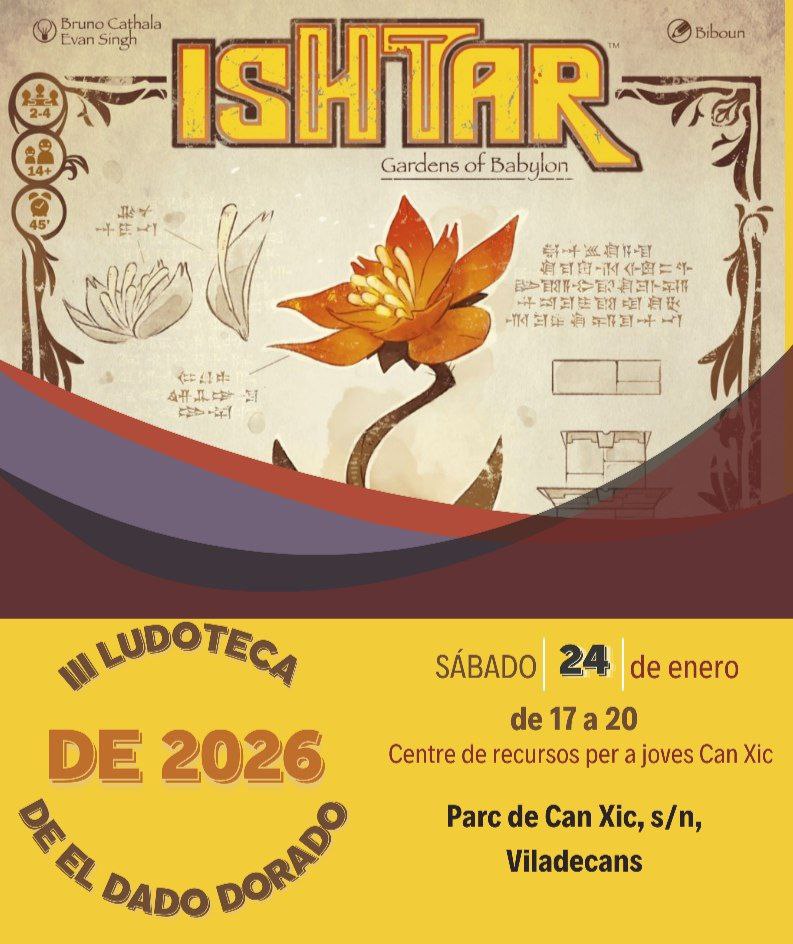 ¡Este sábado estaremos en el Centre de Recursos per a Joves Can Xic de Viladecans dinamizando partidas de Ishtar! Llevaremos más juegos aparte de este, sin duda, y os enseñaremos a jugar a aquellos que no conozcáis. Familias con niños son bienvenidas también. ¡Os esperamos!