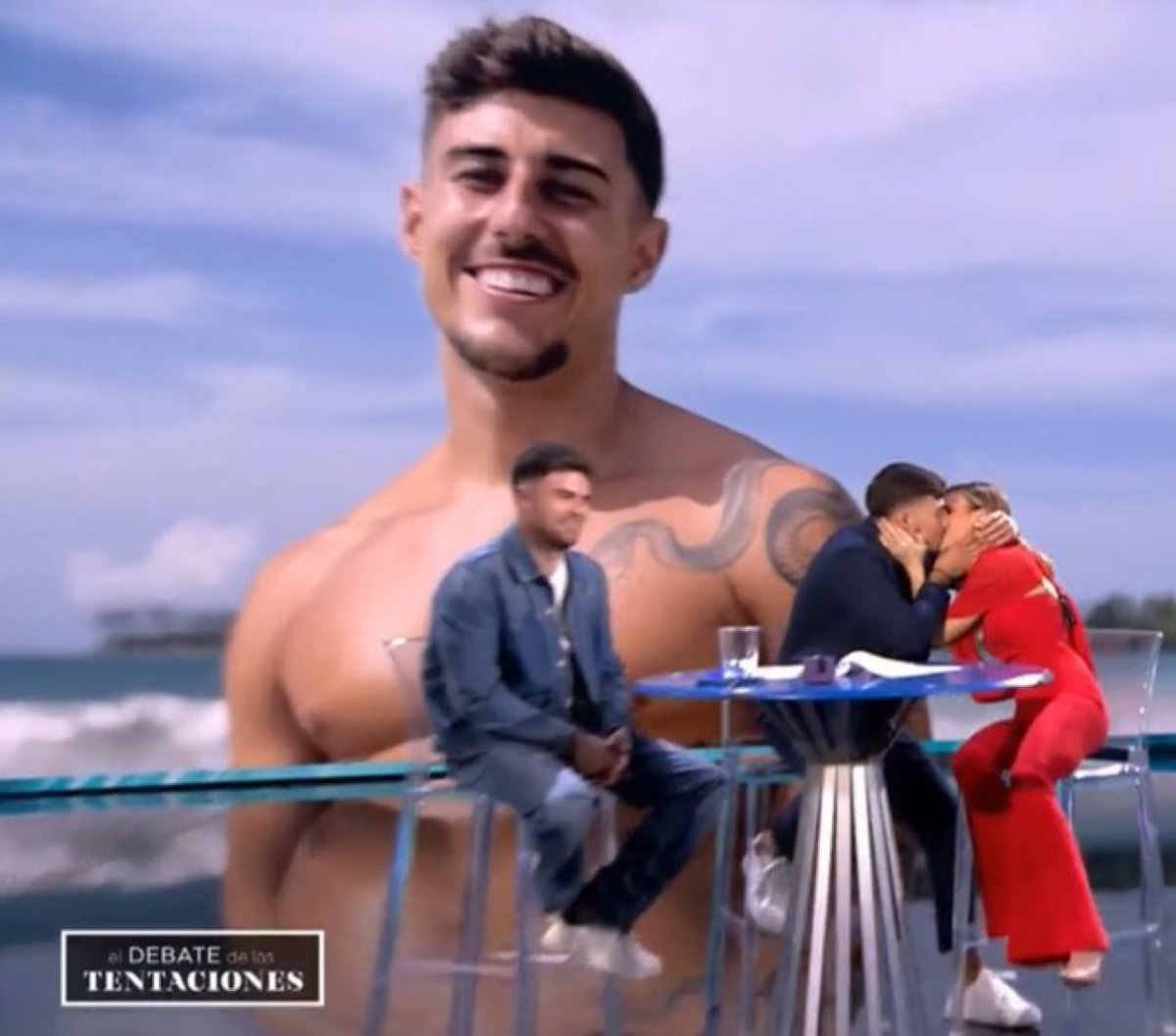 borja y almudena besandose, dario reventado y de fondo borja sonriendo CINE ABSOLUTO #TentacionesDBTFinal