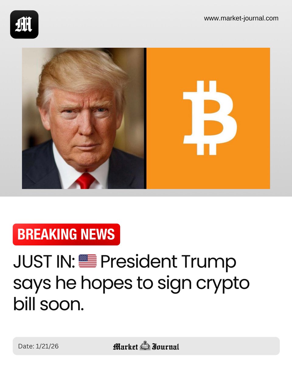 JUST IN: 🇺🇸 President Trump says he hopes to sign crypto bill soon.