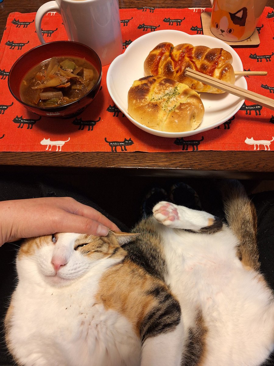 kawaii_nekoniko's tweet image. カレーパンウィンナーパン豚汁たべました