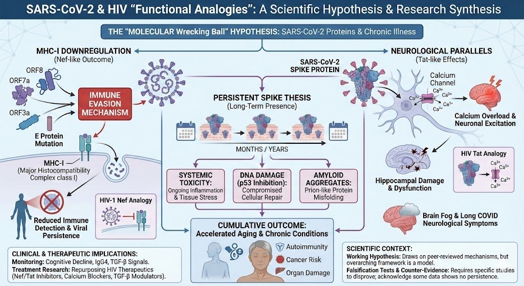 SARS-CoV-2 proteins may act as “molecular wrecking balls,” mimicking HIV mechanisms to evade immunity, persist, and damage neurons.

This hypothesis links spike persistence to long COVID, accelerated aging, and suggests HIV-inspired therapies for chronic effects. 1/2